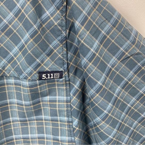 5.11 Tactical Men's Large Short Sleeve Shirt Blue Plaid Snap Buttons - Picture 7 of 7